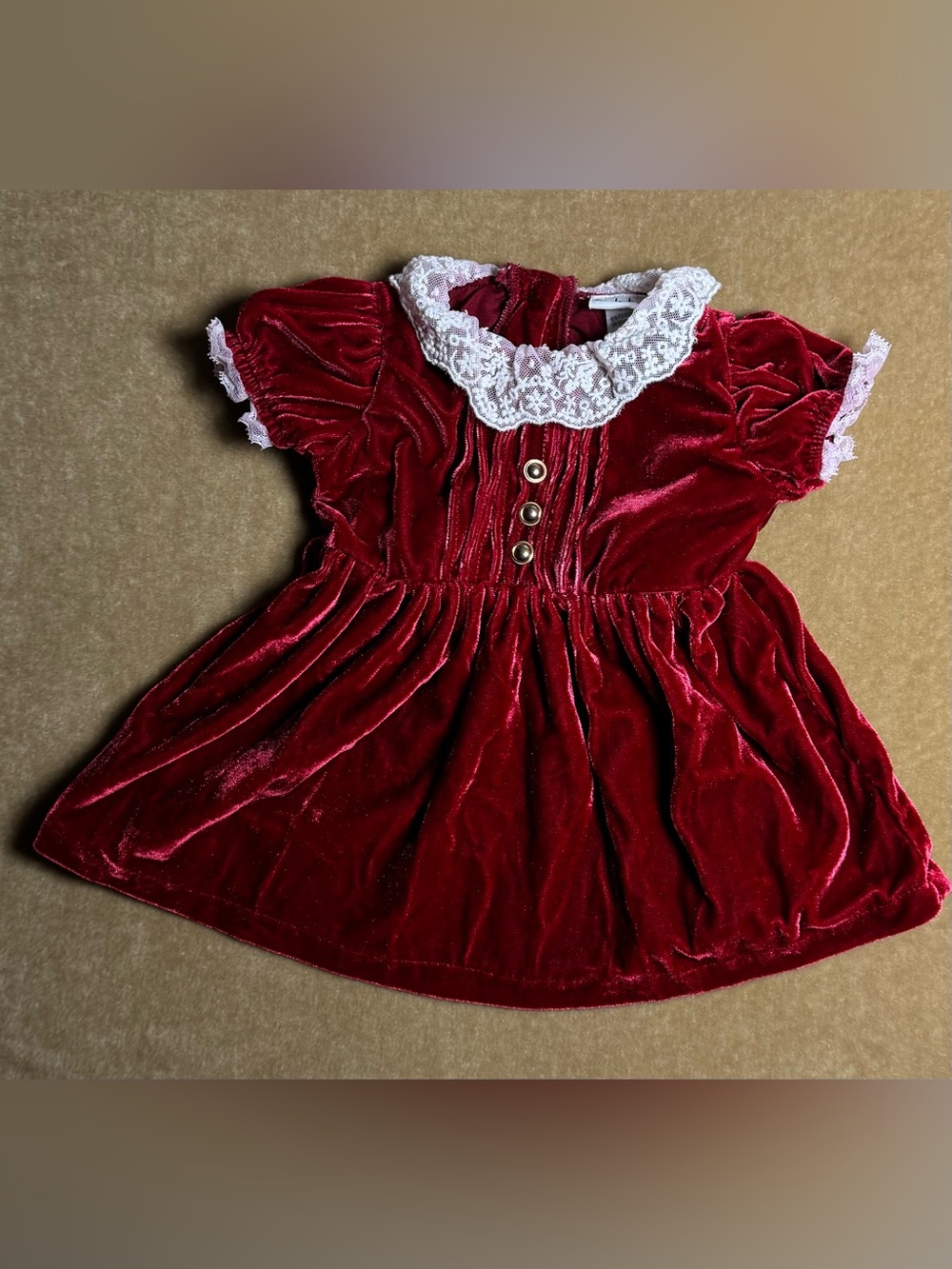 Nicole Miller New York Girls Red Velvet Dress with White Lace Collar